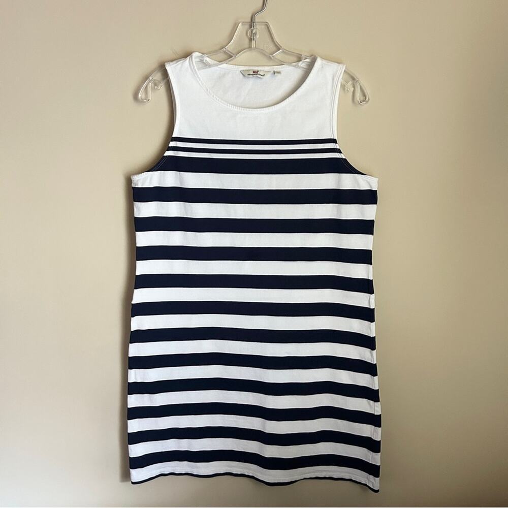 Vineyard Vines Navy/White Striped Crewneck Sleeveless Shift Dress Size Medium